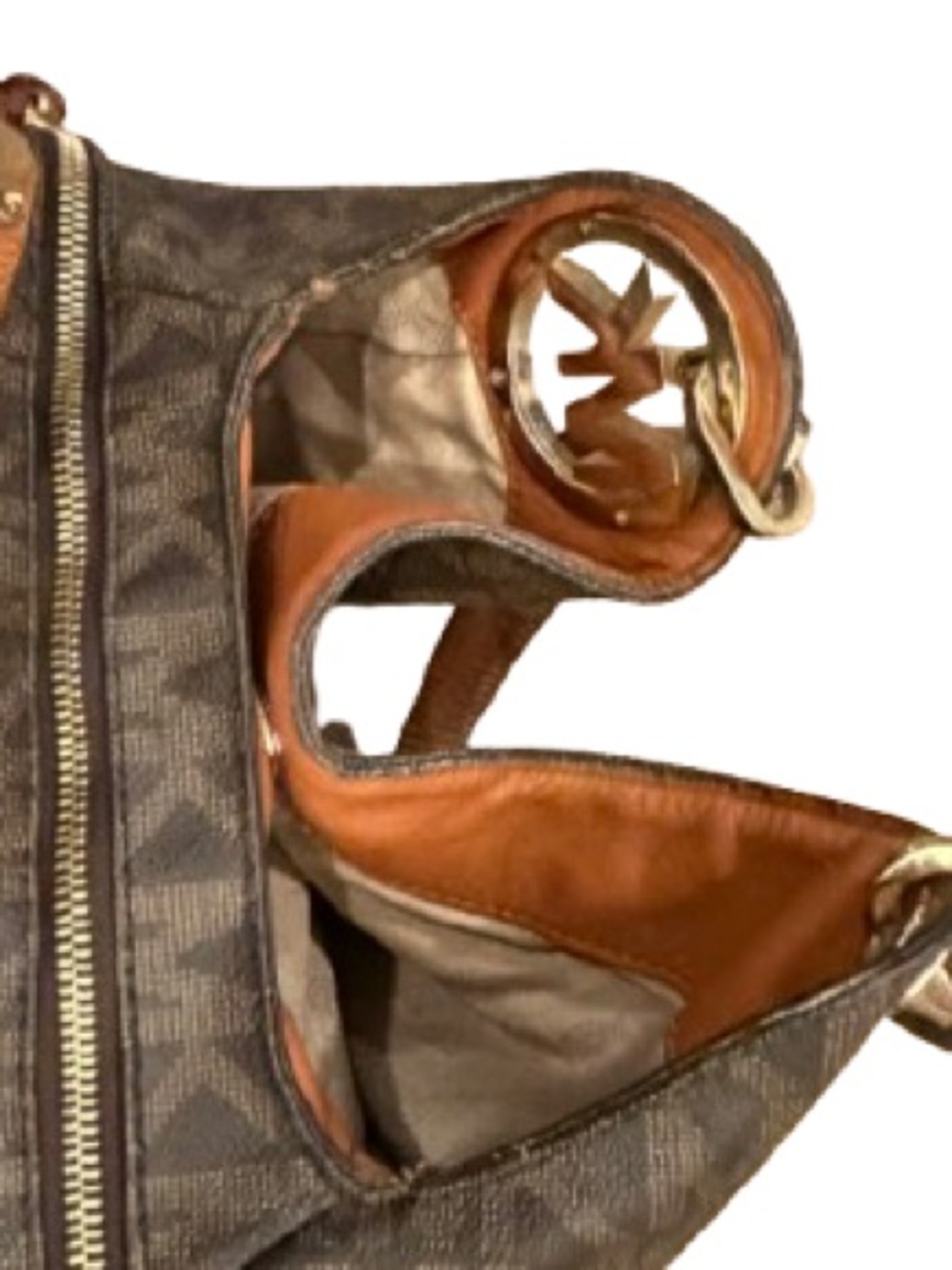 Michael Kors Brown MK Logo Hobo Bag with Lots of Pockets Needs zipper pull - Picture 11 of 15